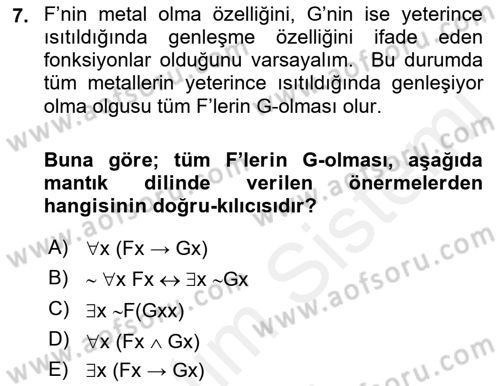 Bilim Felsefesi Dersi Ara Sınavı Deneme Sınav Soruları 7. Soru