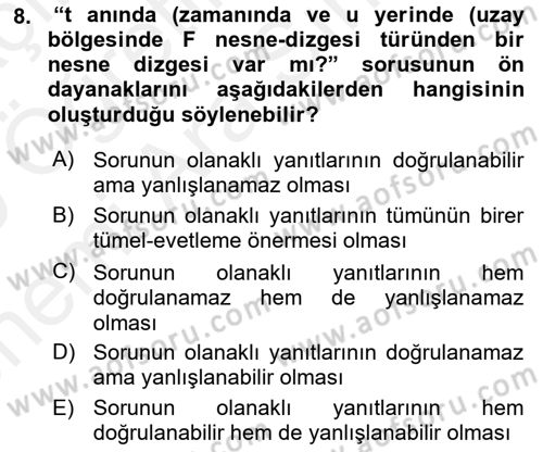 Bilim Felsefesi Dersi Ara Sınavı Deneme Sınav Soruları 8. Soru