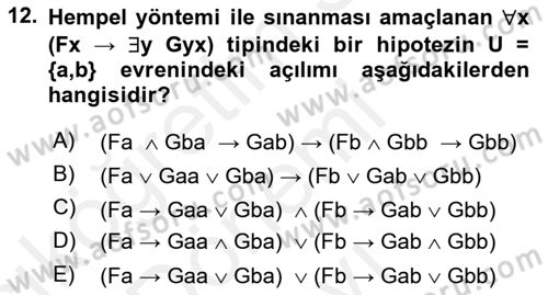 Bilim Felsefesi Dersi 2018 - 2019 Yılı (Final) Dönem Sonu Sınav Soruları 12. Soru