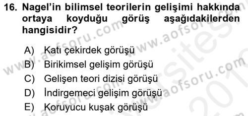 Bilim Felsefesi Dersi 2018 - 2019 Yılı (Final) Dönem Sonu Sınav Soruları 16. Soru