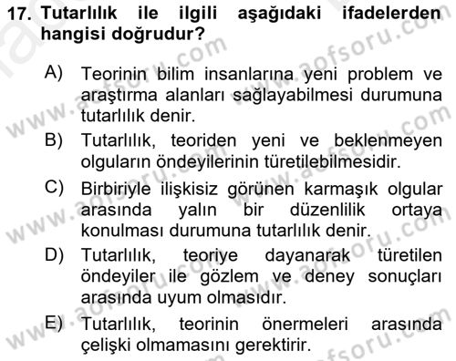 Bilim Felsefesi Dersi 2018 - 2019 Yılı (Final) Dönem Sonu Sınav Soruları 17. Soru