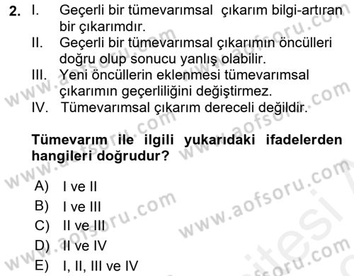 Bilim Felsefesi Dersi 2018 - 2019 Yılı (Final) Dönem Sonu Sınav Soruları 2. Soru