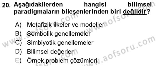 Bilim Felsefesi Dersi 2018 - 2019 Yılı (Final) Dönem Sonu Sınav Soruları 20. Soru