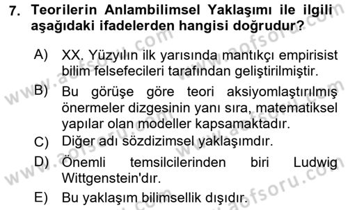 Bilim Felsefesi Dersi 2018 - 2019 Yılı (Final) Dönem Sonu Sınav Soruları 7. Soru
