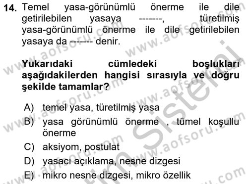 Bilim Felsefesi Dersi 2018 - 2019 Yılı Yaz Okulu Sınav Soruları 14. Soru