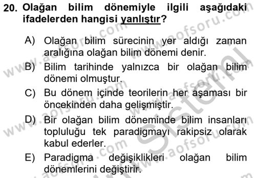 Bilim Felsefesi Dersi 2018 - 2019 Yılı Yaz Okulu Sınav Soruları 20. Soru