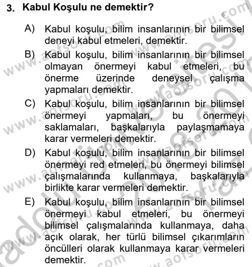 Bilim Felsefesi Dersi 2018 - 2019 Yılı Yaz Okulu Sınav Soruları 3. Soru