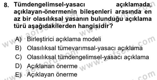 Bilim Felsefesi Dersi 2018 - 2019 Yılı Yaz Okulu Sınav Soruları 8. Soru