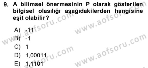 Bilim Felsefesi Dersi 2018 - 2019 Yılı Yaz Okulu Sınav Soruları 9. Soru