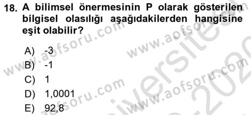 Bilim Felsefesi Dersi Ara Sınavı Deneme Sınav Soruları 18. Soru
