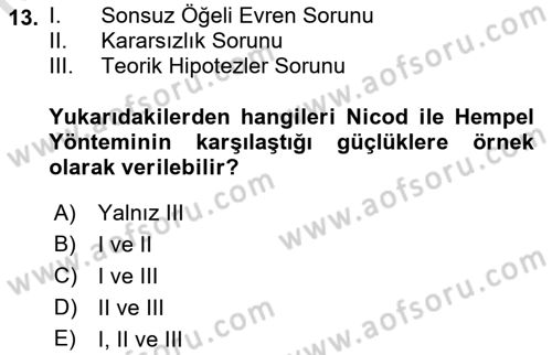 Bilim Felsefesi Dersi 2019 - 2020 Yılı (Final) Dönem Sonu Sınav Soruları 13. Soru