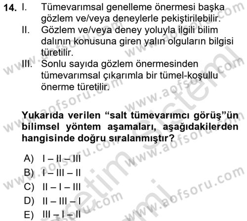 Bilim Felsefesi Dersi 2019 - 2020 Yılı (Final) Dönem Sonu Sınav Soruları 14. Soru