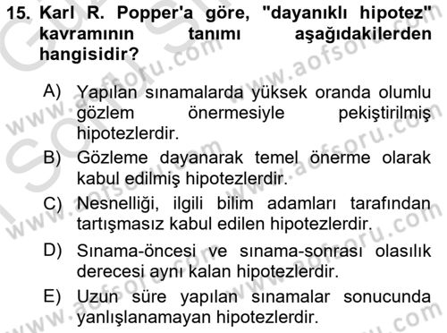 Bilim Felsefesi Dersi 2019 - 2020 Yılı (Final) Dönem Sonu Sınav Soruları 15. Soru