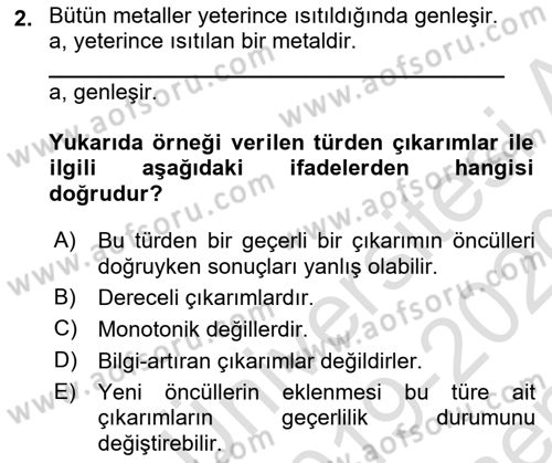 Bilim Felsefesi Dersi 2019 - 2020 Yılı (Final) Dönem Sonu Sınav Soruları 2. Soru