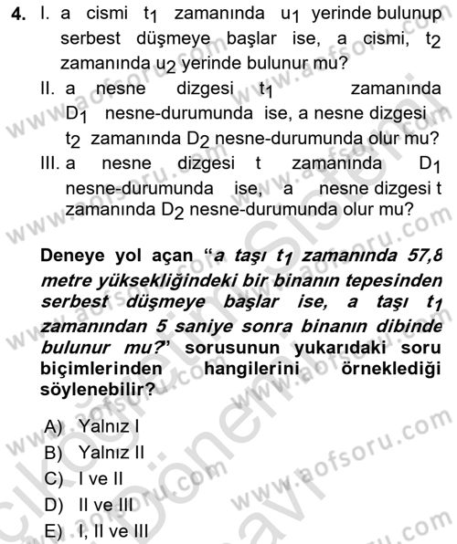 Bilim Felsefesi Dersi 2019 - 2020 Yılı (Final) Dönem Sonu Sınav Soruları 4. Soru