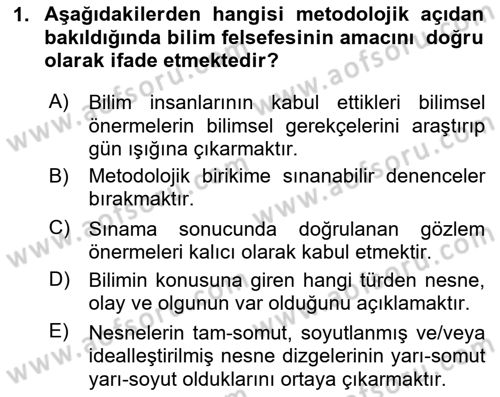 Bilim Felsefesi Dersi 2020 - 2021 Yılı Yaz Okulu Sınav Soruları 1. Soru