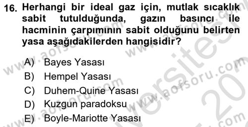 Bilim Felsefesi Dersi 2020 - 2021 Yılı Yaz Okulu Sınav Soruları 16. Soru