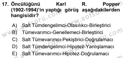 Bilim Felsefesi Dersi 2020 - 2021 Yılı Yaz Okulu Sınav Soruları 17. Soru