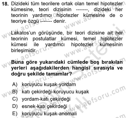 Bilim Felsefesi Dersi 2020 - 2021 Yılı Yaz Okulu Sınav Soruları 18. Soru