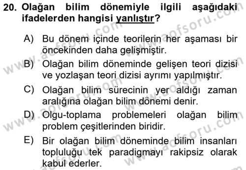 Bilim Felsefesi Dersi 2020 - 2021 Yılı Yaz Okulu Sınav Soruları 20. Soru