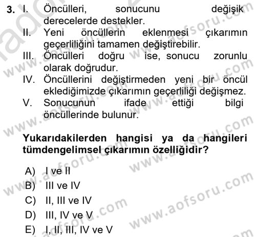 Bilim Felsefesi Dersi 2020 - 2021 Yılı Yaz Okulu Sınav Soruları 3. Soru