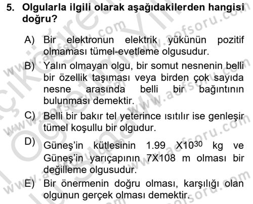 Bilim Felsefesi Dersi 2020 - 2021 Yılı Yaz Okulu Sınav Soruları 5. Soru