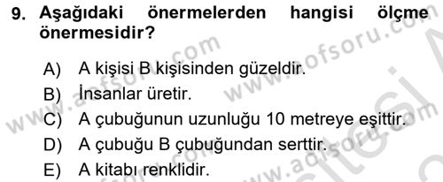 Bilim Felsefesi Dersi 2020 - 2021 Yılı Yaz Okulu Sınav Soruları 9. Soru