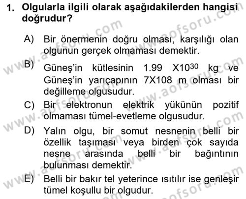 Bilim Felsefesi Dersi 2021 - 2022 Yılı (Vize) Ara Sınav Soruları 1. Soru