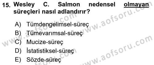 Bilim Felsefesi Dersi 2021 - 2022 Yılı (Vize) Ara Sınav Soruları 15. Soru