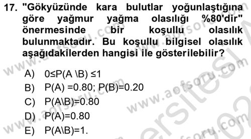 Bilim Felsefesi Dersi Ara Sınavı Deneme Sınav Soruları 17. Soru