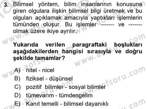 Bilim Felsefesi Dersi 2021 - 2022 Yılı (Vize) Ara Sınav Soruları 3. Soru