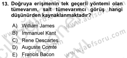 Bilim Felsefesi Dersi 2021 - 2022 Yılı (Final) Dönem Sonu Sınav Soruları 13. Soru