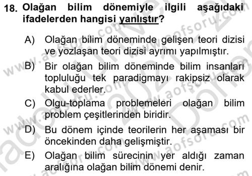 Bilim Felsefesi Dersi 2021 - 2022 Yılı (Final) Dönem Sonu Sınav Soruları 18. Soru