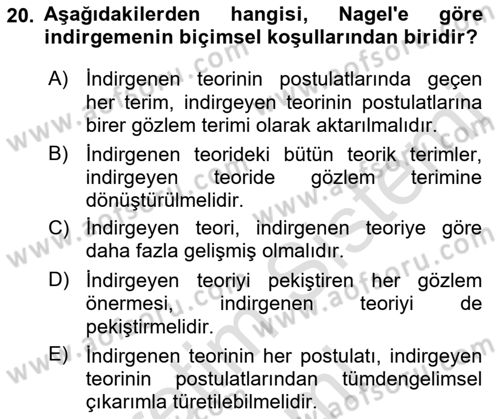 Bilim Felsefesi Dersi 2021 - 2022 Yılı (Final) Dönem Sonu Sınav Soruları 20. Soru