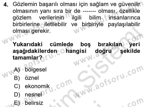 Bilim Felsefesi Dersi 2021 - 2022 Yılı (Final) Dönem Sonu Sınav Soruları 4. Soru