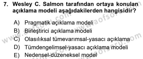 Bilim Felsefesi Dersi 2021 - 2022 Yılı (Final) Dönem Sonu Sınav Soruları 7. Soru