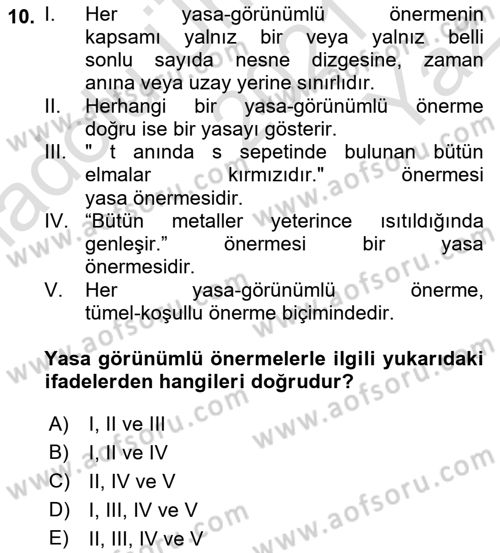 Bilim Felsefesi Dersi 2021 - 2022 Yılı Yaz Okulu Sınav Soruları 10. Soru