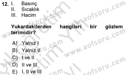 Bilim Felsefesi Dersi 2021 - 2022 Yılı Yaz Okulu Sınav Soruları 12. Soru