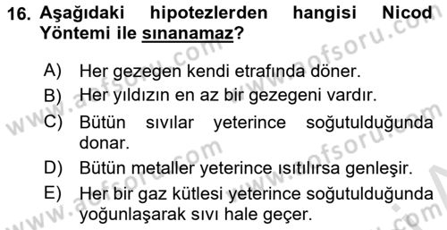 Bilim Felsefesi Dersi 2021 - 2022 Yılı Yaz Okulu Sınav Soruları 16. Soru