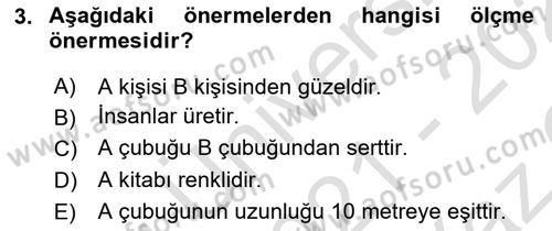 Bilim Felsefesi Dersi 2021 - 2022 Yılı Yaz Okulu Sınav Soruları 3. Soru
