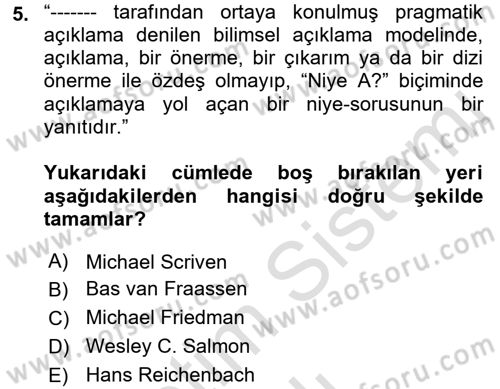 Bilim Felsefesi Dersi 2021 - 2022 Yılı Yaz Okulu Sınav Soruları 5. Soru