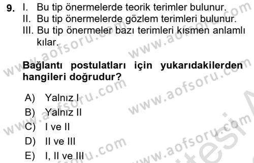 Bilim Felsefesi Dersi 2021 - 2022 Yılı Yaz Okulu Sınav Soruları 9. Soru