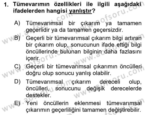 Bilim Felsefesi Dersi Ara Sınavı Deneme Sınav Soruları 1. Soru