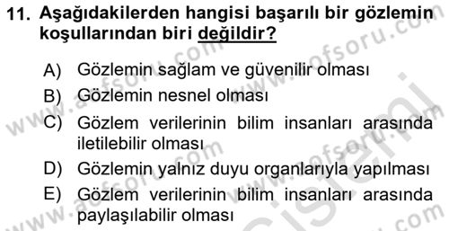 Bilim Felsefesi Dersi 2022 - 2023 Yılı (Vize) Ara Sınav Soruları 11. Soru
