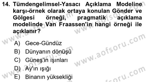 Bilim Felsefesi Dersi Ara Sınavı Deneme Sınav Soruları 14. Soru