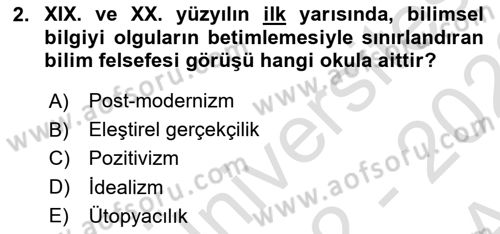 Bilim Felsefesi Dersi 2022 - 2023 Yılı (Vize) Ara Sınav Soruları 2. Soru