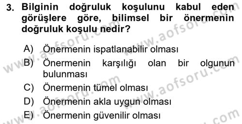 Bilim Felsefesi Dersi 2022 - 2023 Yılı (Vize) Ara Sınav Soruları 3. Soru