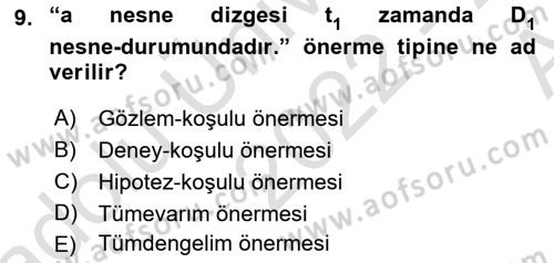 Bilim Felsefesi Dersi 2022 - 2023 Yılı (Vize) Ara Sınav Soruları 9. Soru