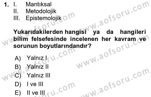 Bilim Felsefesi Dersi 2022 - 2023 Yılı (Final) Dönem Sonu Sınav Soruları 1. Soru