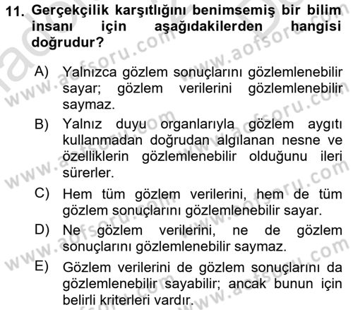Bilim Felsefesi Dersi 2022 - 2023 Yılı (Final) Dönem Sonu Sınav Soruları 11. Soru